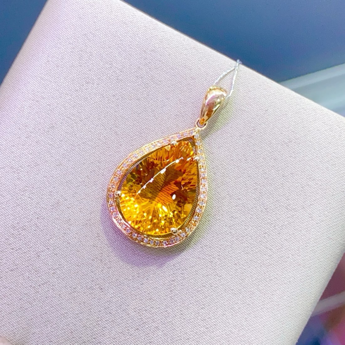 14k Gold 8.23 Ctw Natural Citrine & Diamond Pendant( Without Chain ) - 4