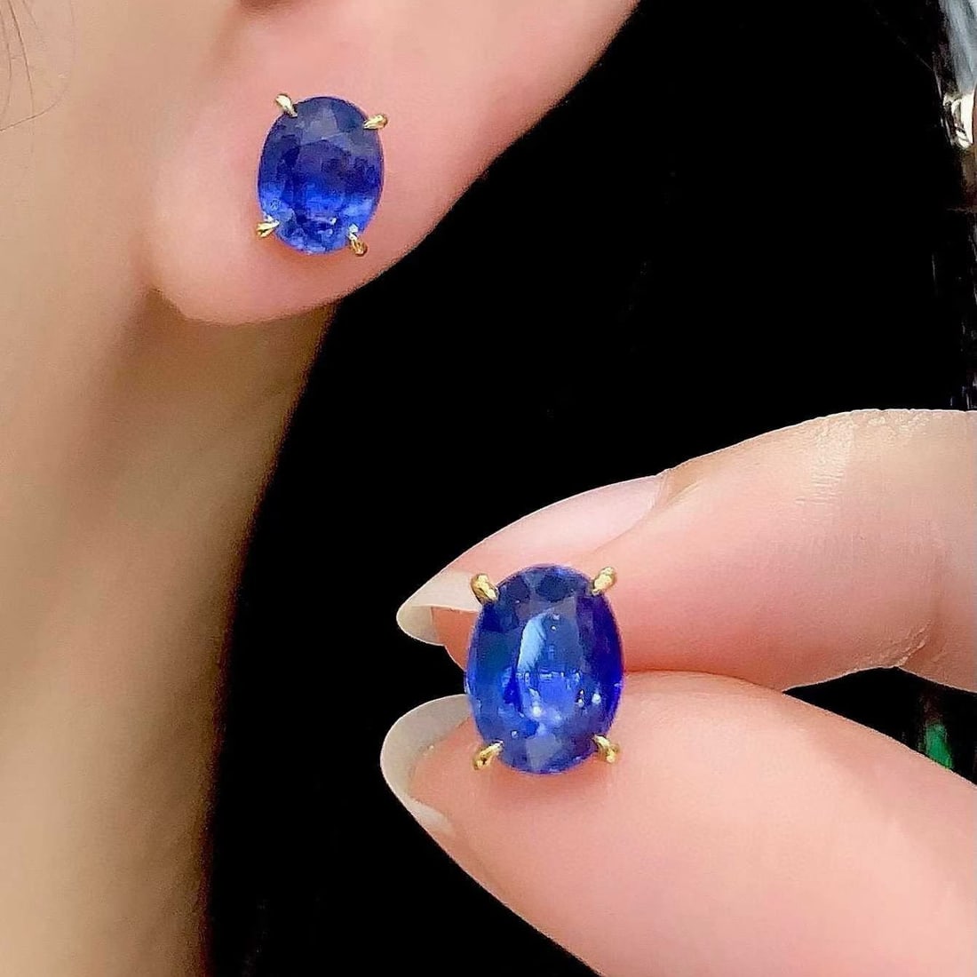 14k Gold 3.75 Ct Natural Sapphire & Diamond Earrings - 6