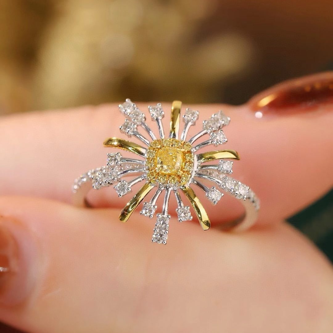 14k Gold 0.55 Ctw Natural Yellow Diamond & Diamond Ring - 6