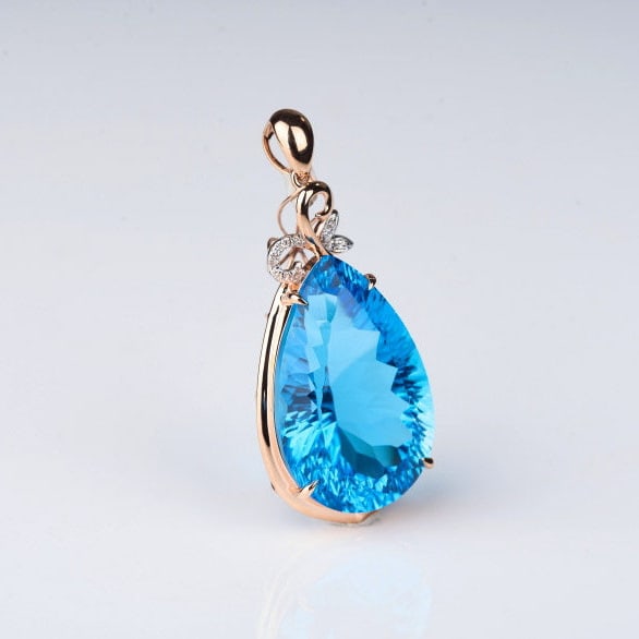 14k Gold 26.79 Ct Natural Topaz & Diamond Pendant( Without Chain ) - 7