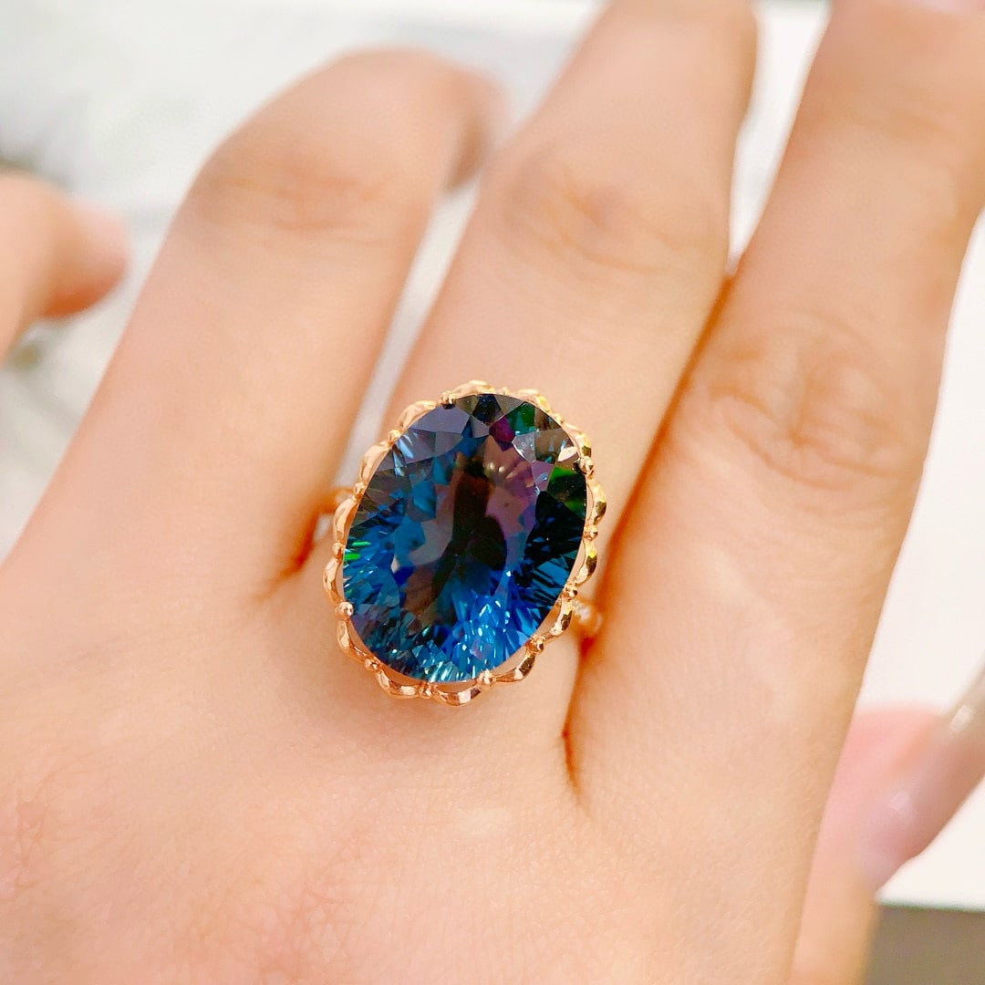 14k Gold 15.98 Ctw Natural Topaz & Diamond Ring - 2