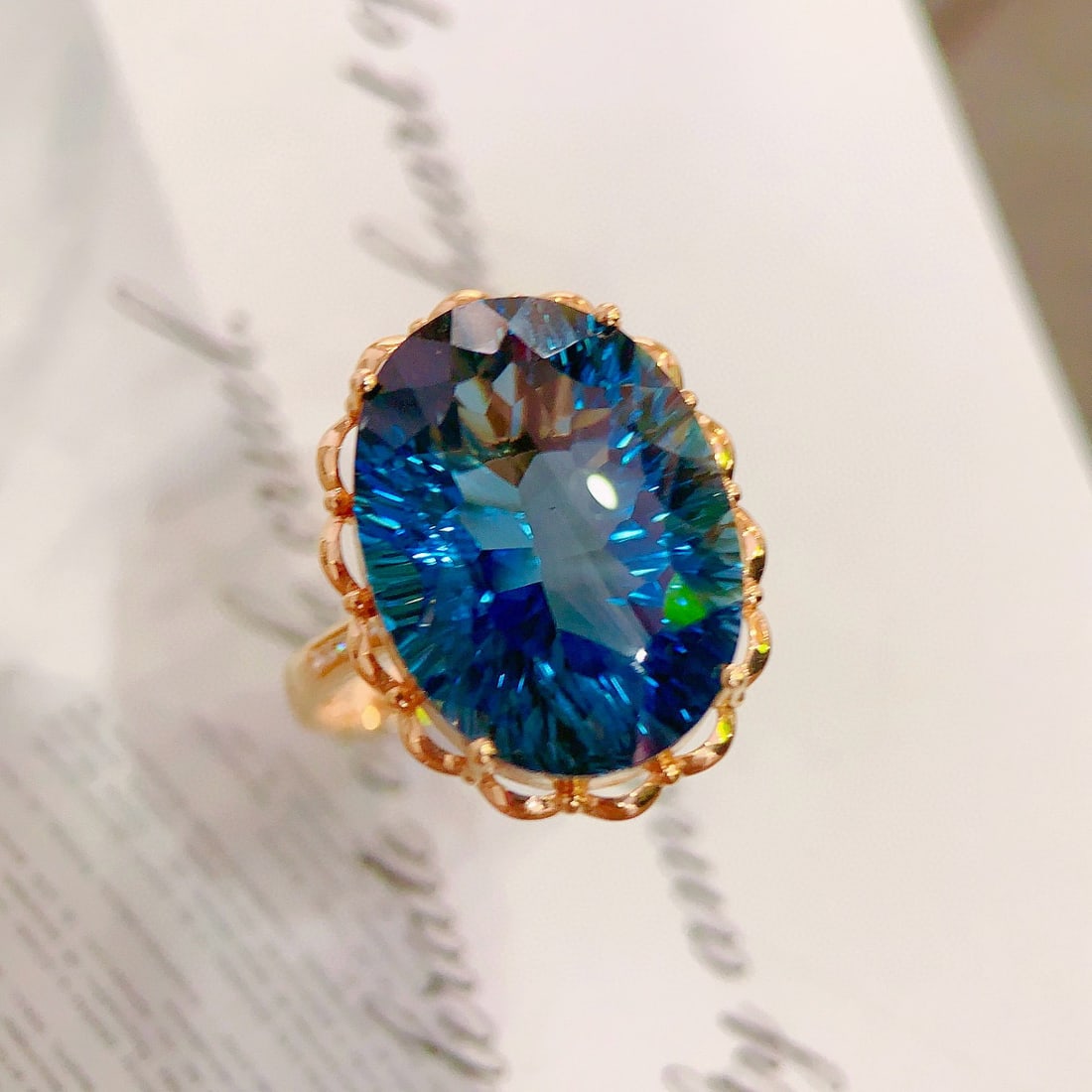 14k Gold 15.98 Ctw Natural Topaz & Diamond Ring - 3