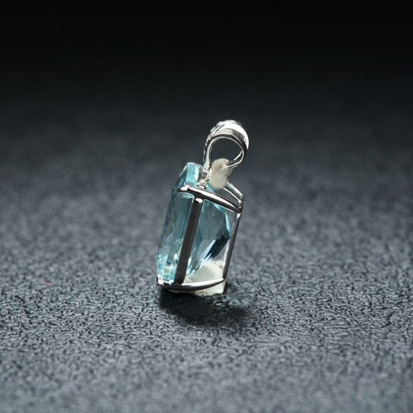 14k Gold 5.64 Ct Natural Aquamarine & Diamond Pendant( Without Chain ) - 4