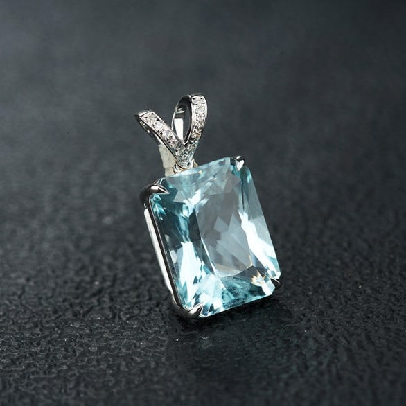 14k Gold 5.64 Ct Natural Aquamarine & Diamond Pendant( Without Chain ) - 6