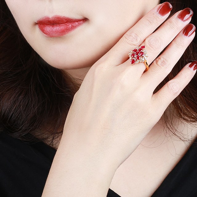 14k Gold 2.78 Ctw Natural Ruby & Diamond Ring - 5