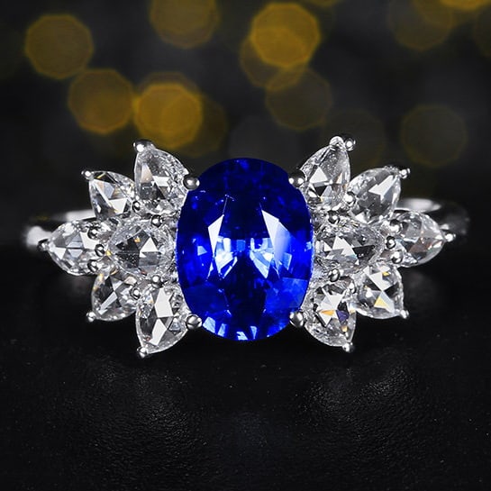 14k Gold 2.24 Ctw Natural Sapphire & Diamond Ring: Ref:231160037 // gold content:14k gold // ring size:7. 25us // // main gemstone:sapphire // shape:oval // carat weight:1. 62ct // color:blue // treatment:natural // // adjacent gemstone 2 : diamond //