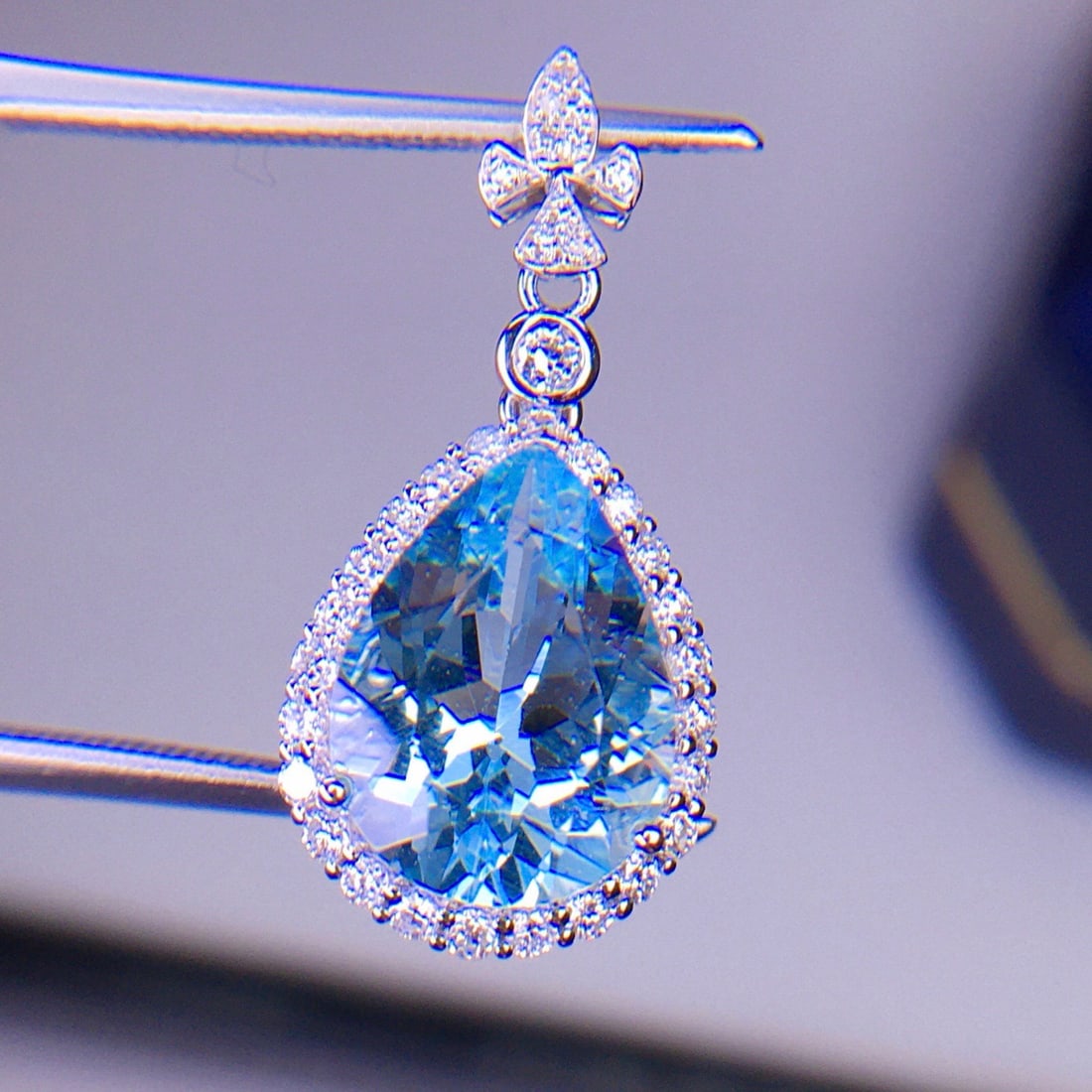 14k Gold 3.26 Ct Natural Aquamarine & Diamond Pendant( Without Chain ) - 3