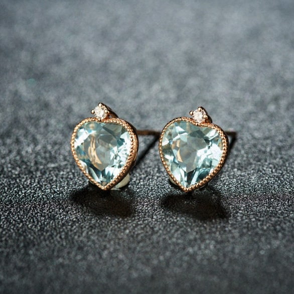 14k Gold 2.86 Ct Natural Aquamarine & Diamond Earrings - 3