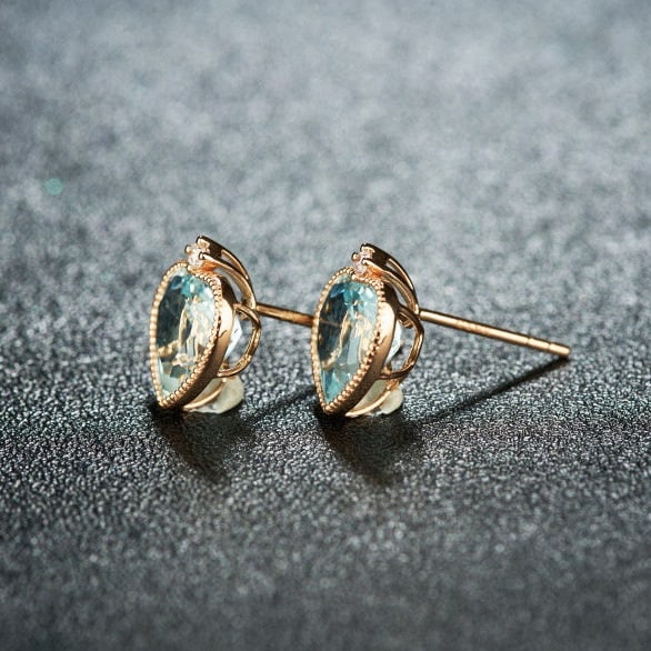 14k Gold 2.86 Ct Natural Aquamarine & Diamond Earrings - 4