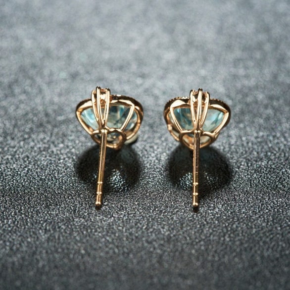14k Gold 2.86 Ct Natural Aquamarine & Diamond Earrings - 5