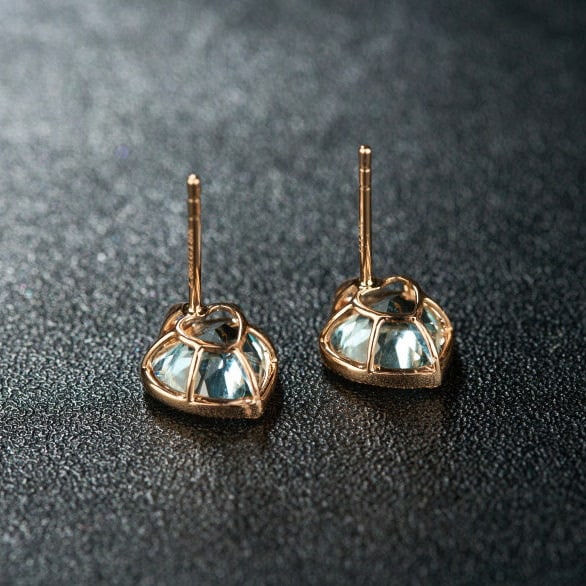 14k Gold 2.86 Ct Natural Aquamarine & Diamond Earrings - 6