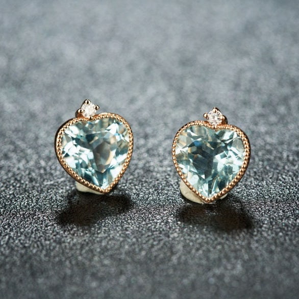 14k Gold 2.86 Ct Natural Aquamarine & Diamond Earrings - 7
