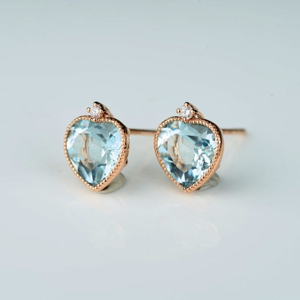 14k Gold 2.86 Ct Natural Aquamarine & Diamond Earrings - 8