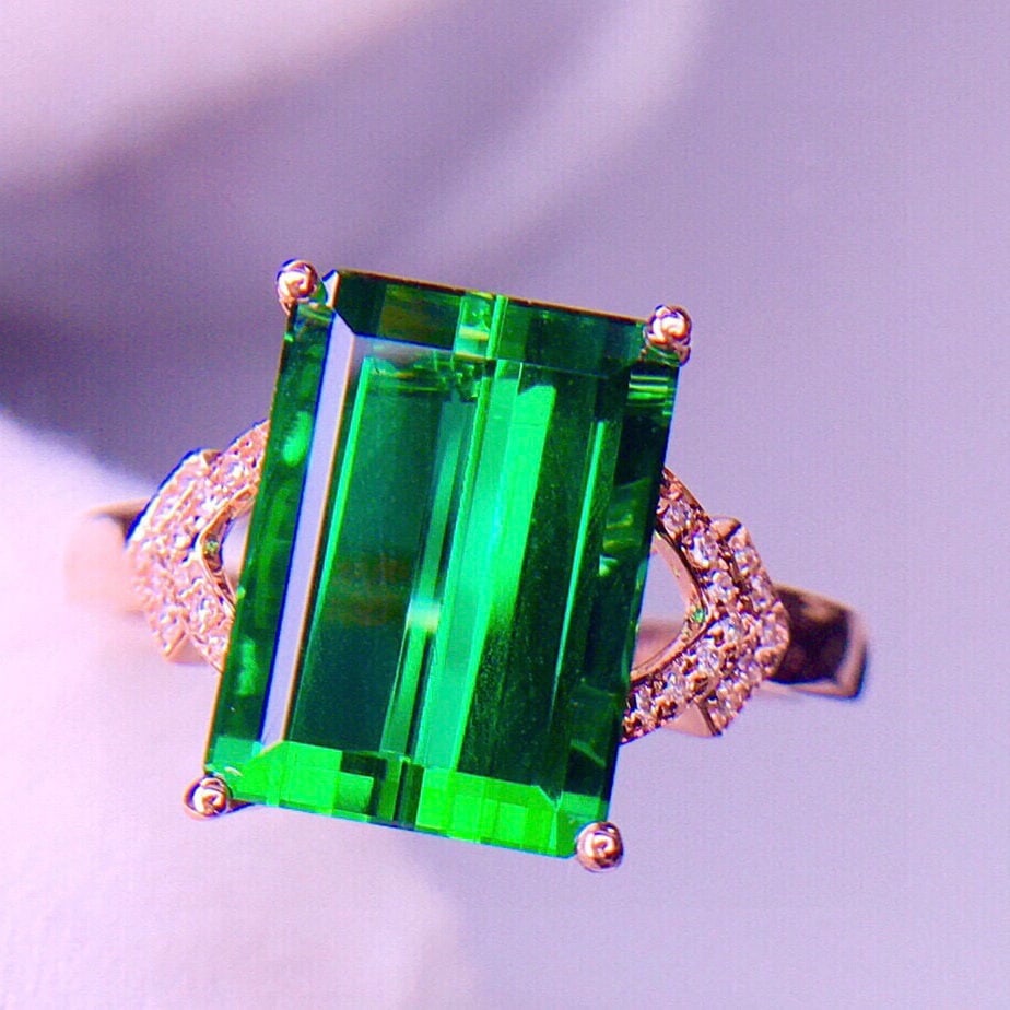 14k Gold 5.12 Ct Natural Tourmaline & Diamond Ring - 6