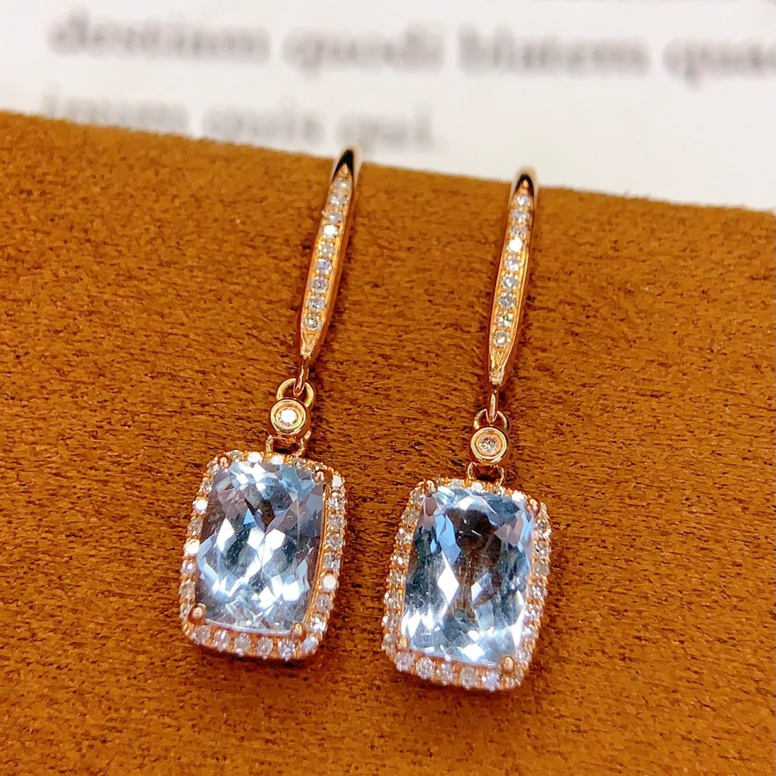 14k Gold 2 Ct Natural Aquamarine & Diamond Earrings - 6