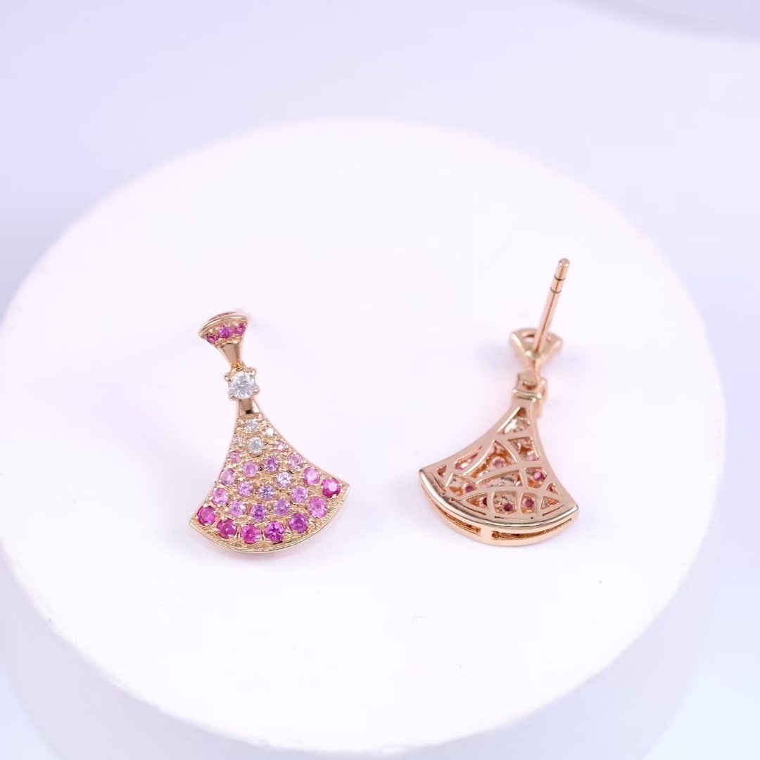 14k Gold 0.66 Ct Natural Sapphire & Diamond Earrings - 2