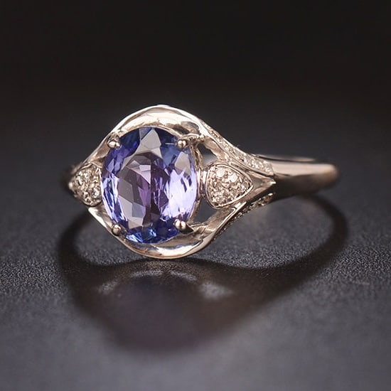 14k Gold 1.4 Ct Natural Tanzanite & Diamond Ring - 2