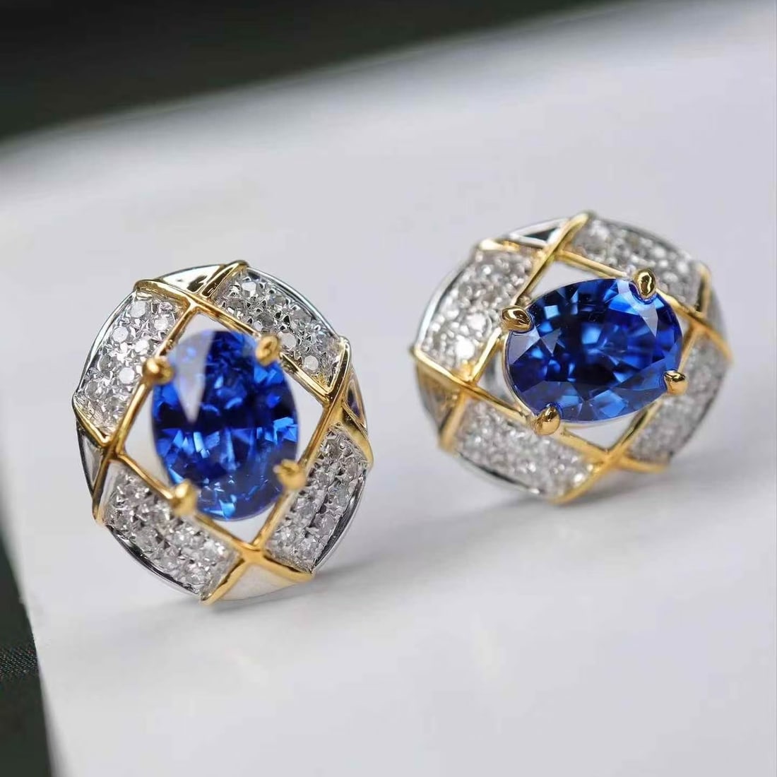 14k Gold 1.67 Ctw Natural Sapphire & Diamond Earrings - 2