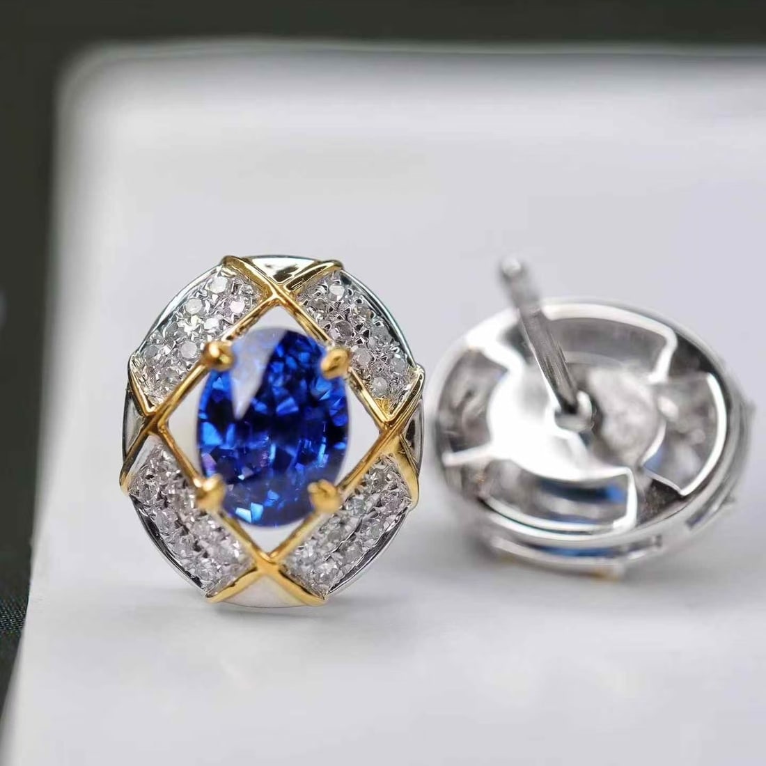 14k Gold 1.67 Ctw Natural Sapphire & Diamond Earrings - 3