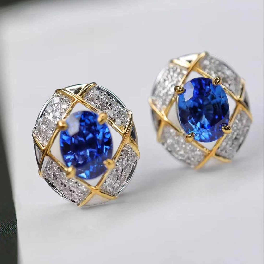 14k Gold 1.67 Ctw Natural Sapphire & Diamond Earrings - 4
