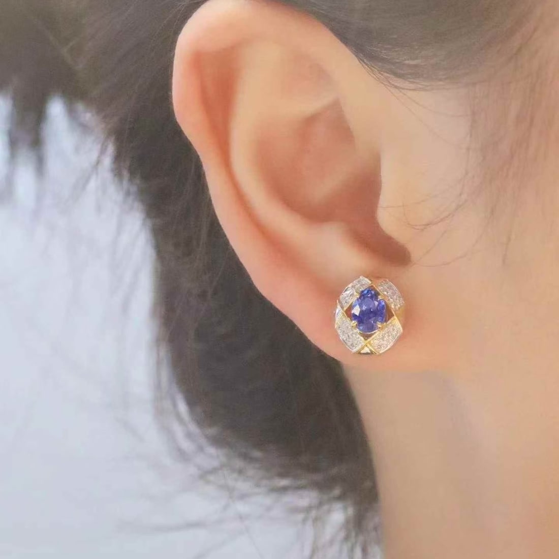 14k Gold 1.67 Ctw Natural Sapphire & Diamond Earrings - 5
