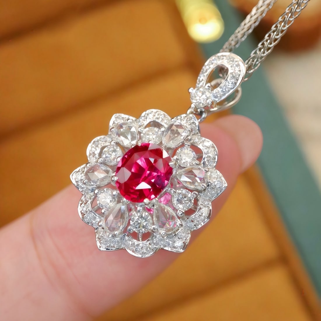 14k Gold 1.30 Ctw Natural Ruby & Diamond Pendant( Without Chain ) - 2