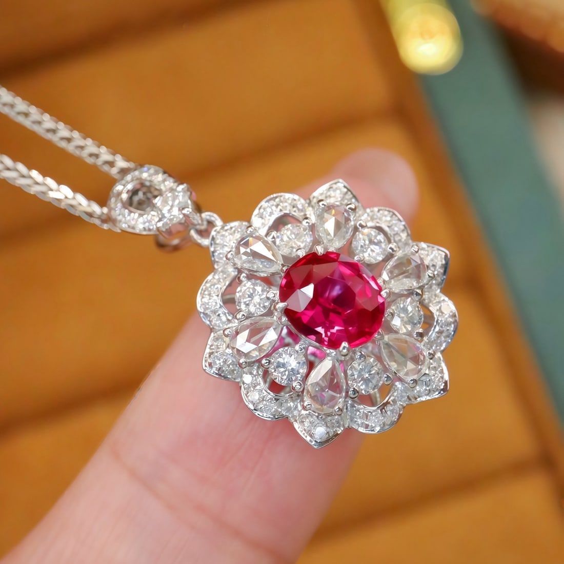 14k Gold 1.30 Ctw Natural Ruby & Diamond Pendant( Without Chain ) - 3