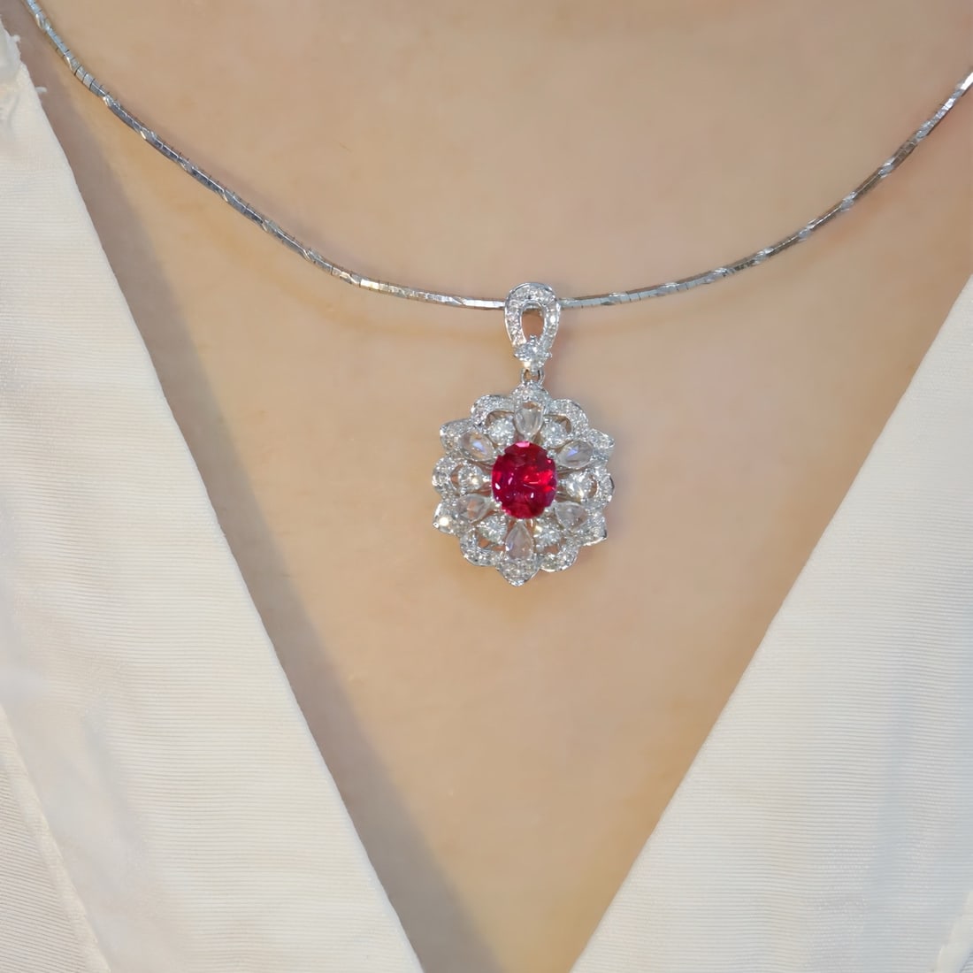 14k Gold 1.30 Ctw Natural Ruby & Diamond Pendant( Without Chain ) - 5