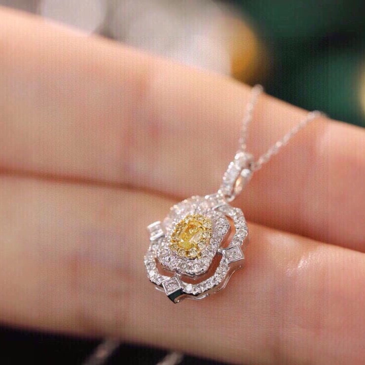 14k Gold 0.45 Ctw Natural Yellow Diamond & Diamond Necklace - 5