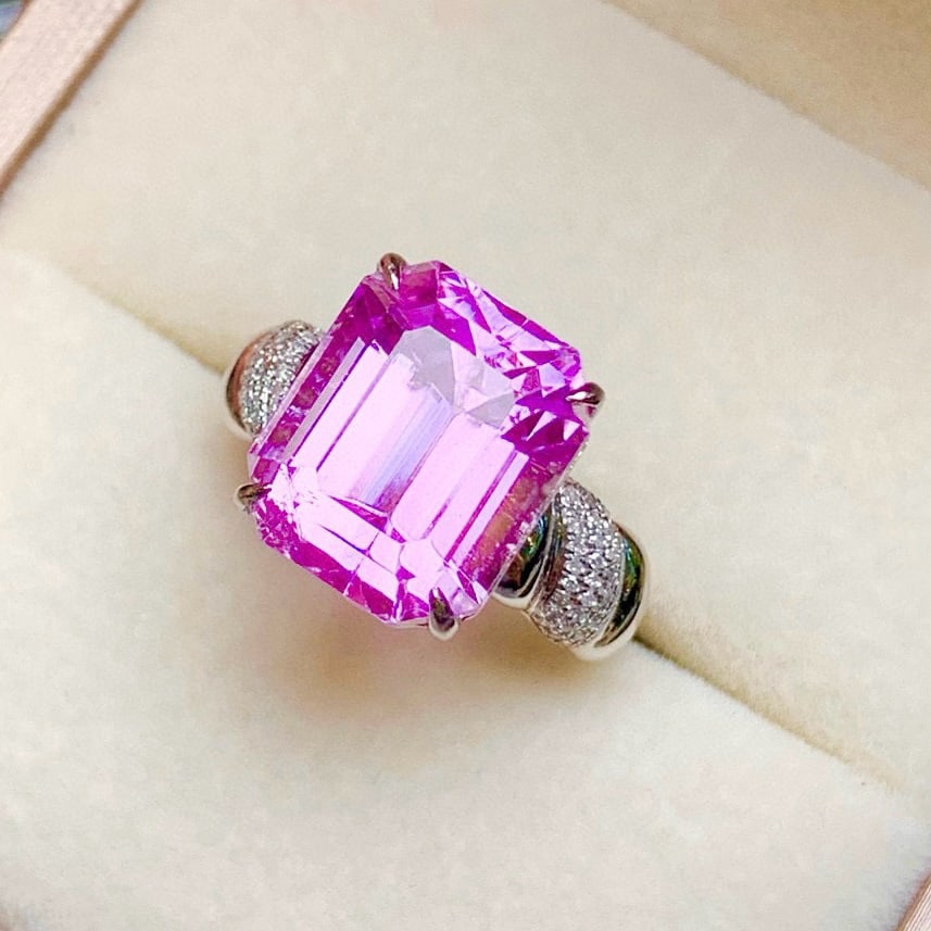 14k Gold 12.65 Ct Natural Kunzite & Diamond Ring - 6