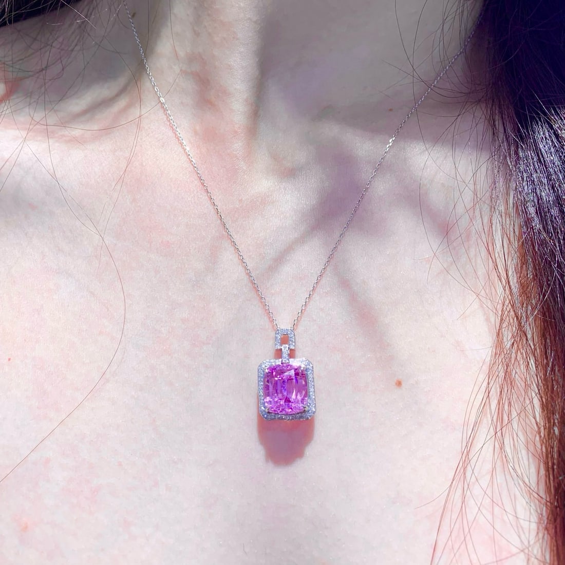 14k Gold 6.65 Ct Natural Kunzite & Diamond Pendant( Without Chain ) - 7