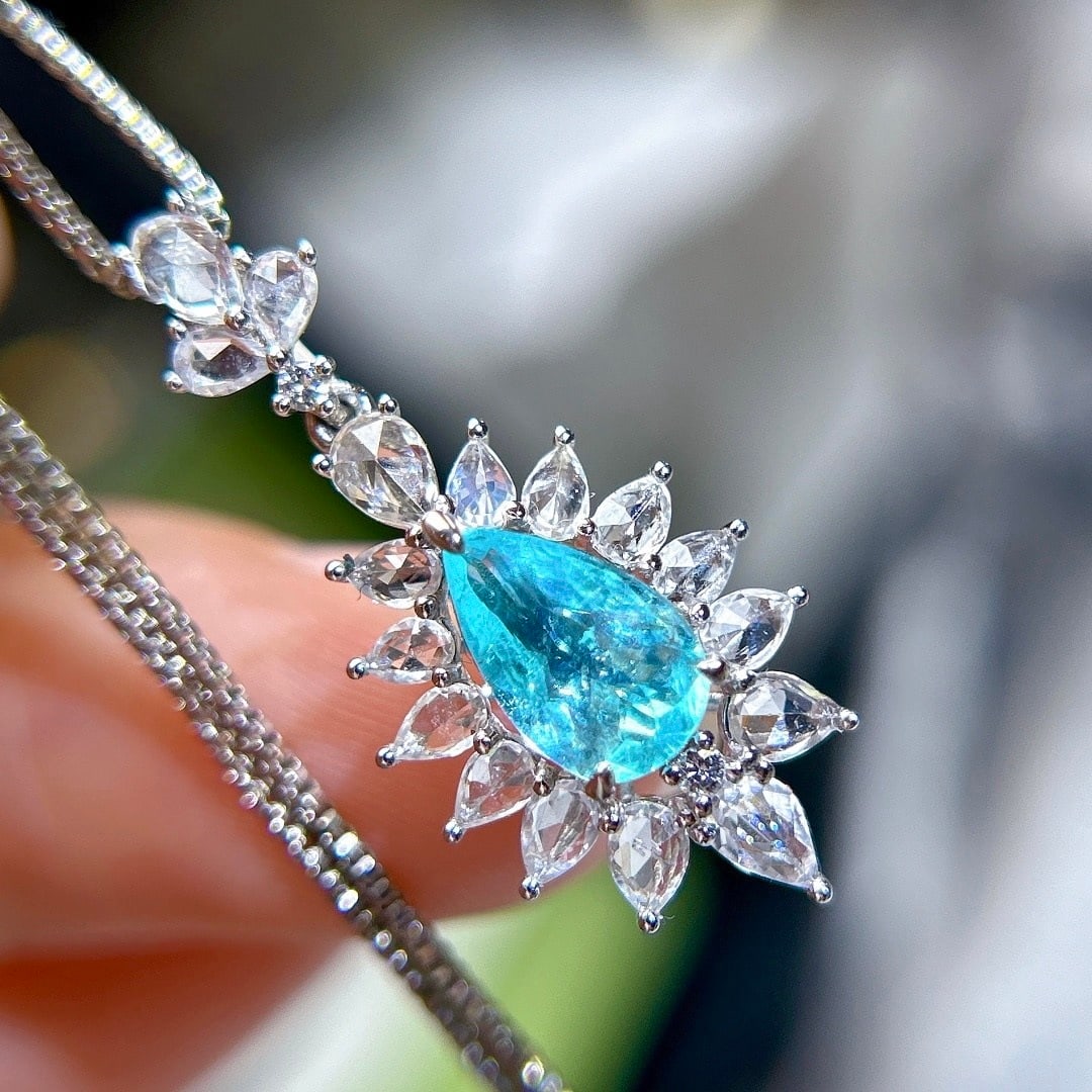 14k Gold 1.73 Ctw Natural Paraiba Tourmaline & Sapphire Pendant( Without Chain ) - 2