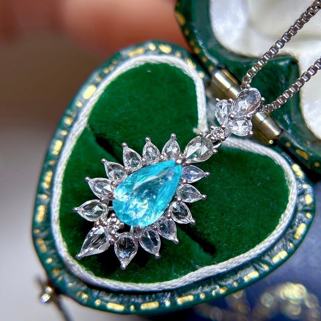 14k Gold 1.73 Ctw Natural Paraiba Tourmaline & Sapphire Pendant( Without Chain ) - 3