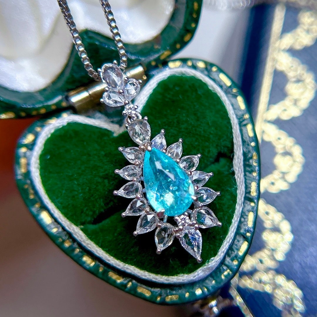 14k Gold 1.73 Ctw Natural Paraiba Tourmaline & Sapphire Pendant( Without Chain ) - 4