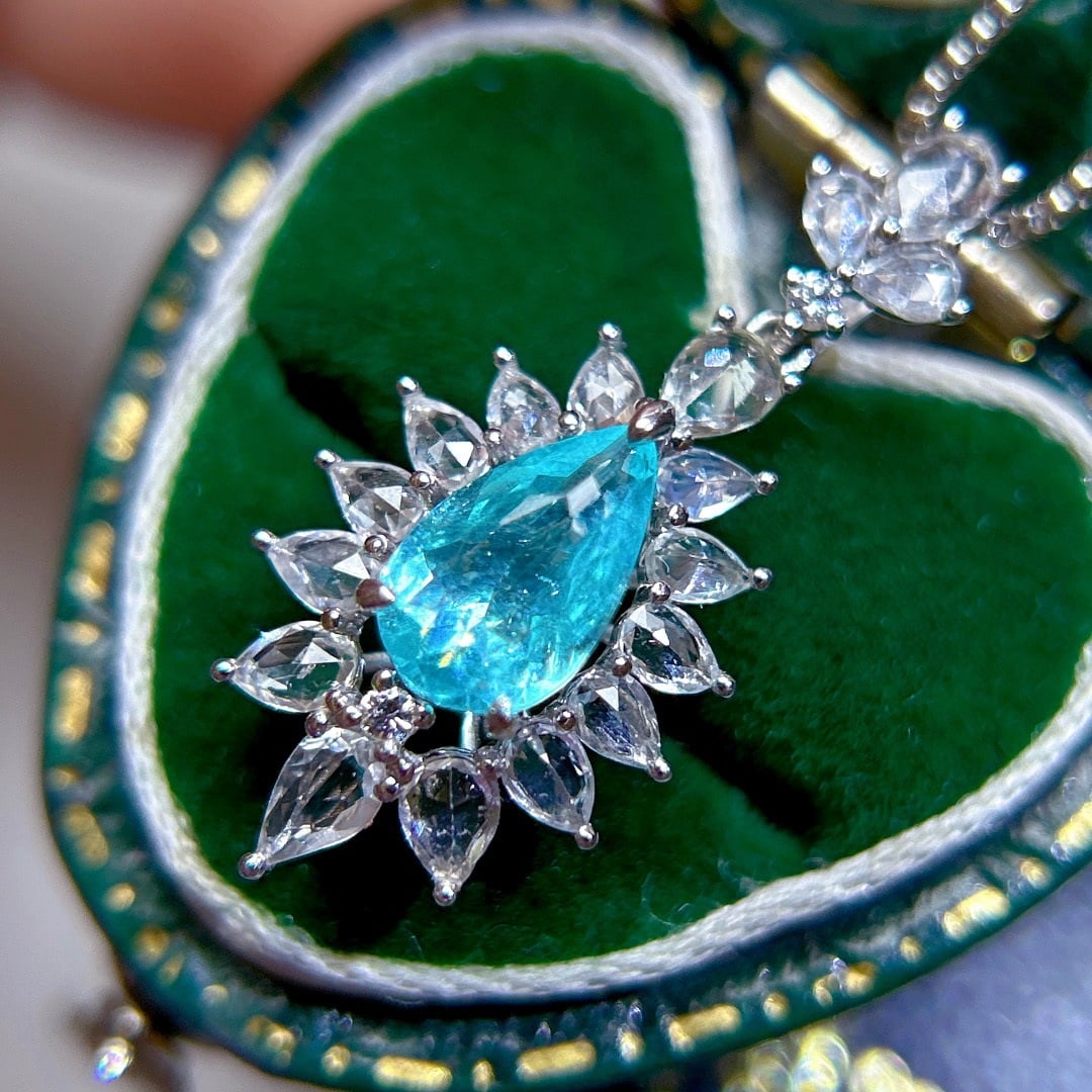 14k Gold 1.73 Ctw Natural Paraiba Tourmaline & Sapphire Pendant( Without Chain ) - 5