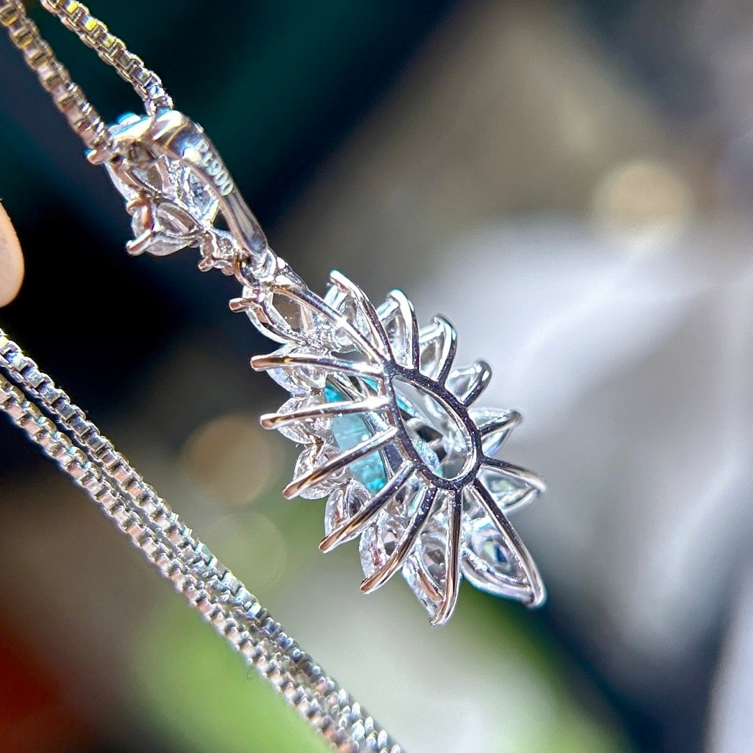 14k Gold 1.73 Ctw Natural Paraiba Tourmaline & Sapphire Pendant( Without Chain ) - 6