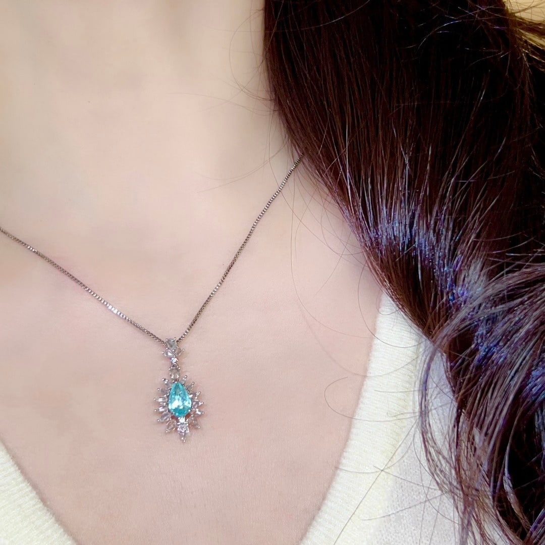 14k Gold 1.73 Ctw Natural Paraiba Tourmaline & Sapphire Pendant( Without Chain ) - 7