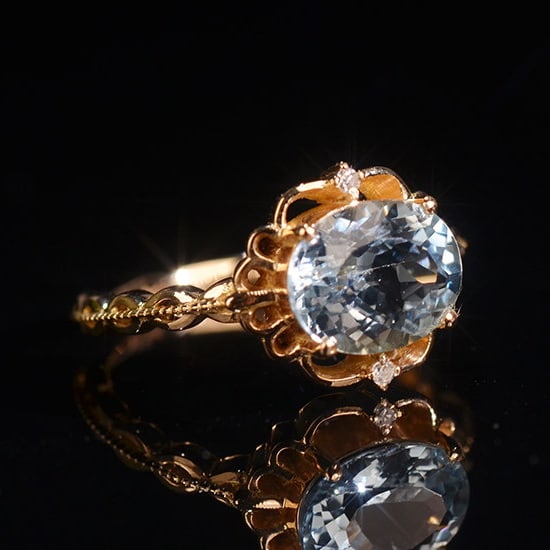 14k Gold 1.71 Ctw Natural Aquamarine & Diamond Ring - 2