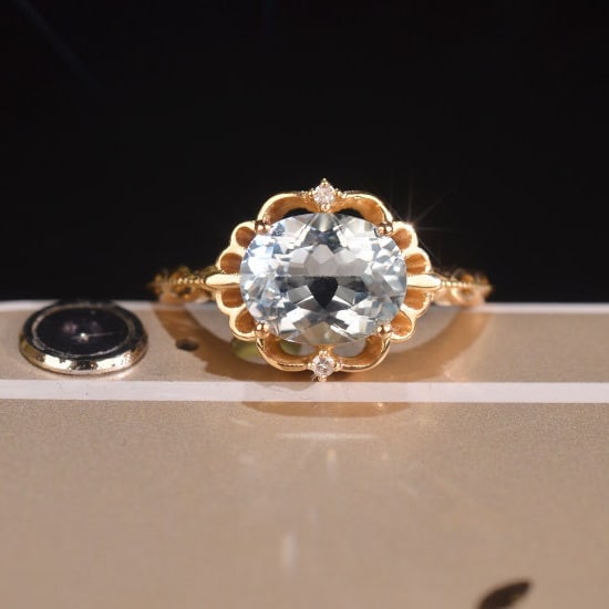 14k Gold 1.71 Ctw Natural Aquamarine & Diamond Ring - 5