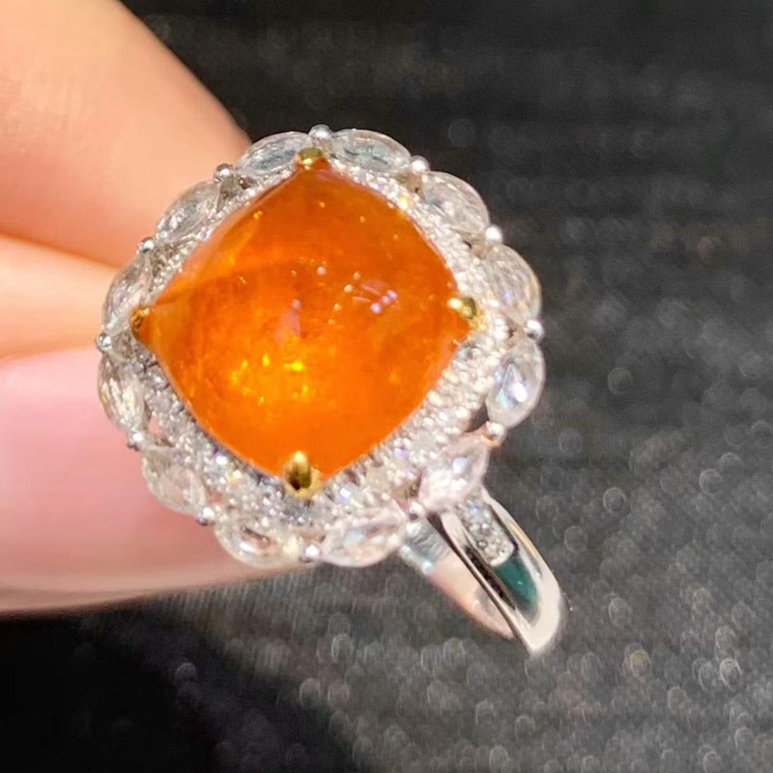 14k Gold 5.5 Ct Natural Spessartine & Diamond Ring - 2