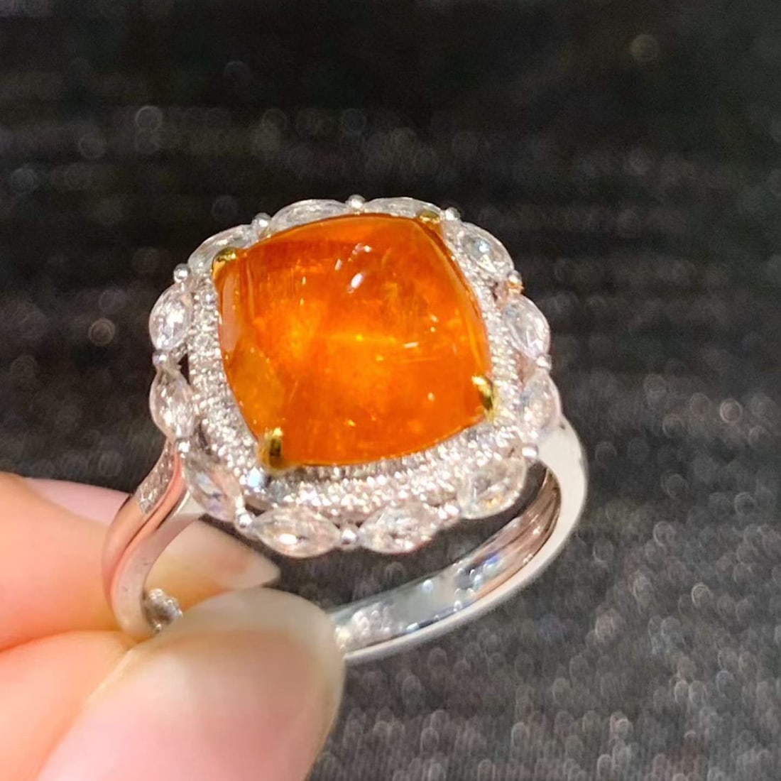 14k Gold 5.5 Ct Natural Spessartine & Diamond Ring - 3