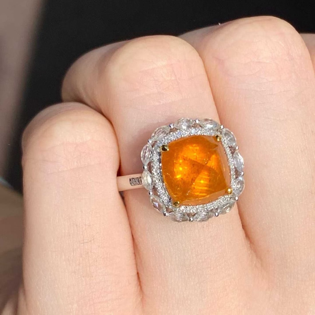 14k Gold 5.5 Ct Natural Spessartine & Diamond Ring - 4