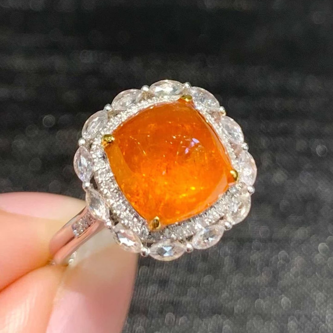 14k Gold 5.5 Ct Natural Spessartine & Diamond Ring - 5