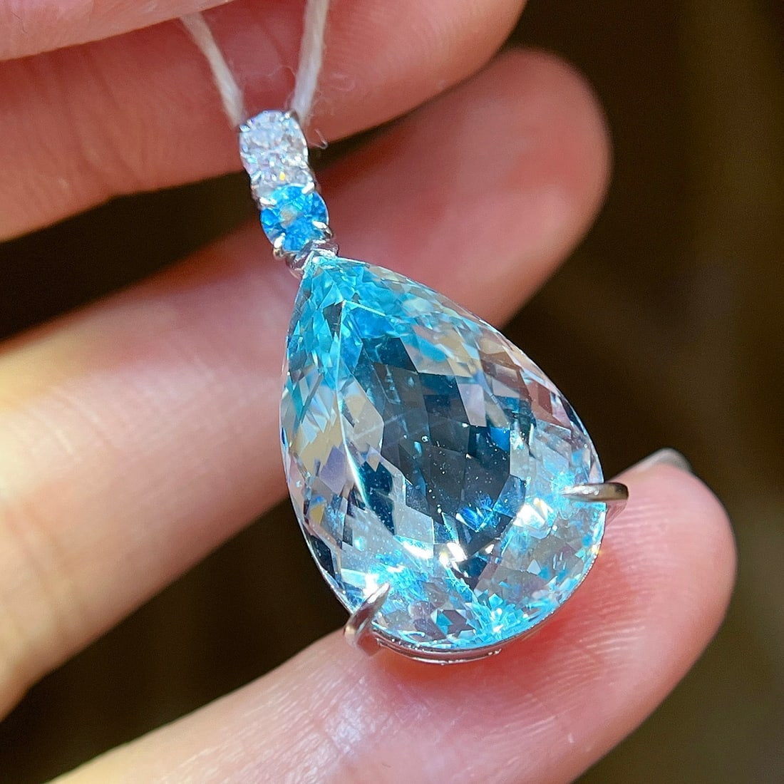 14k Gold 14.29 Ctw Natural Aquamarine & Diamond Pendant( Without Chain ) - 3