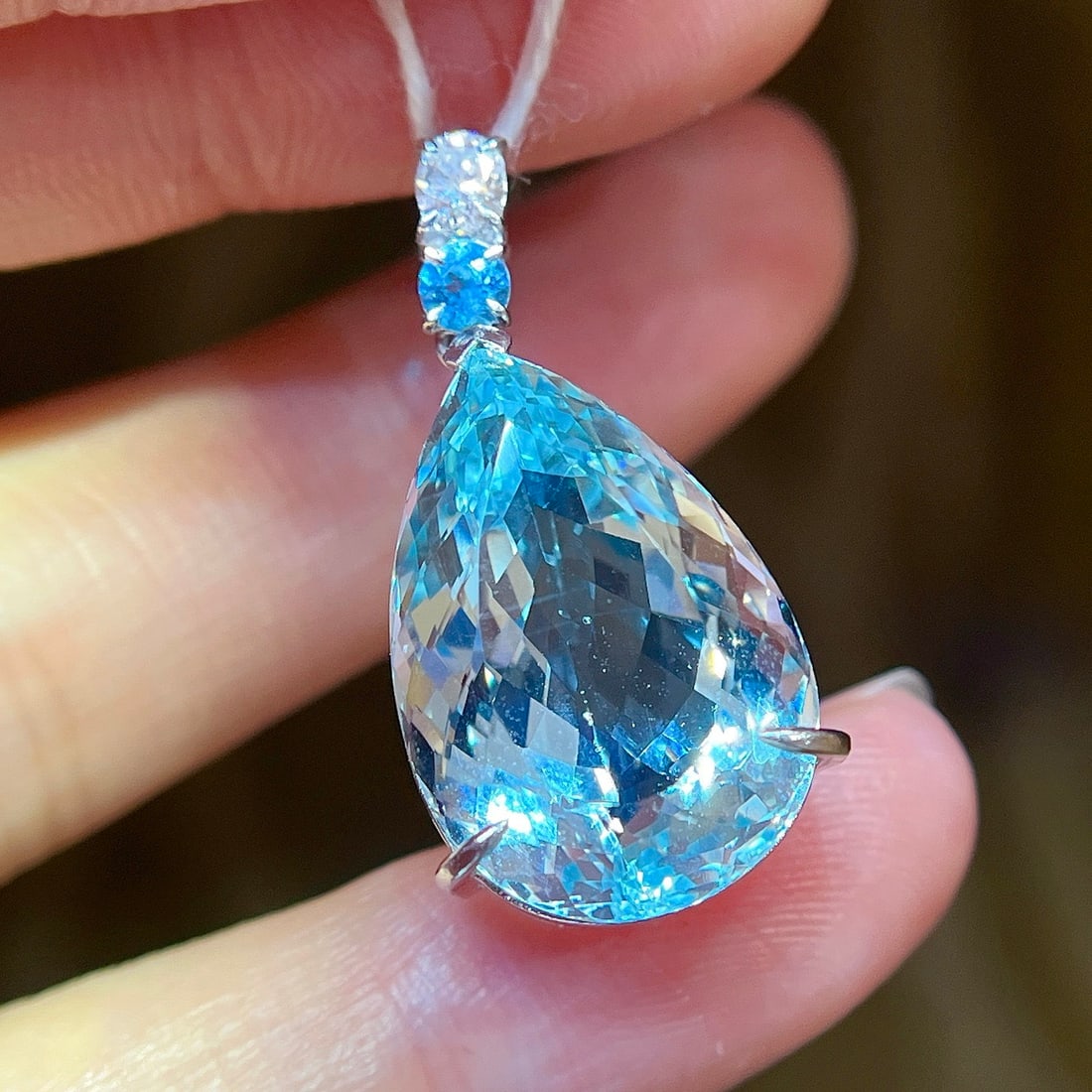 14k Gold 14.29 Ctw Natural Aquamarine & Diamond Pendant( Without Chain ) - 5