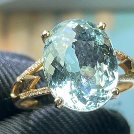 14k Gold 6.42 Ct Natural Aquamarine & Diamond Ring - 5