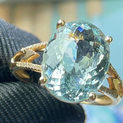14k Gold 6.42 Ct Natural Aquamarine & Diamond Ring - 6