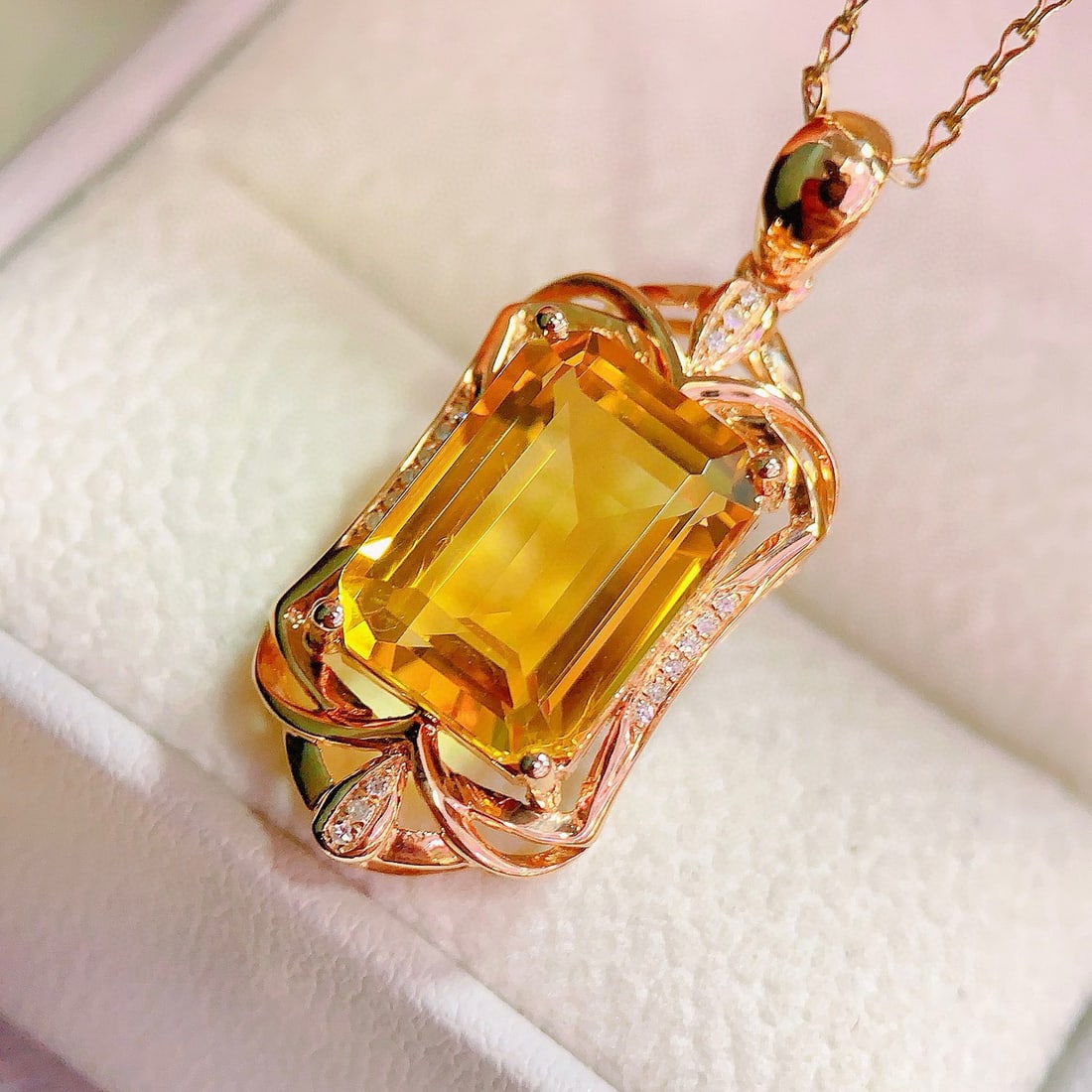 14k Gold 7.30 Ctw Natural Citrine & Diamond Pendant( Without Chain ) - 2