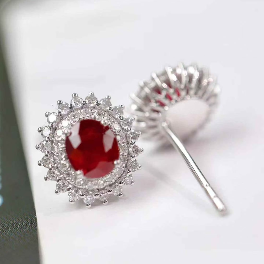 14k Gold 1.90 Ctw Natural Ruby & Diamond Earrings - 5