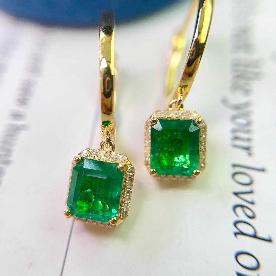 14k Gold 2.25 Ct Natural Emerald & Diamond Earrings (1 of 5)
